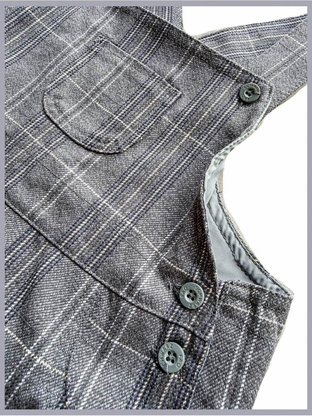 FAO Schwarz Vintage Boutique NWOT Gray Plaid Baby Overalls 9M Boy Quality Church - Picture 3 of 5